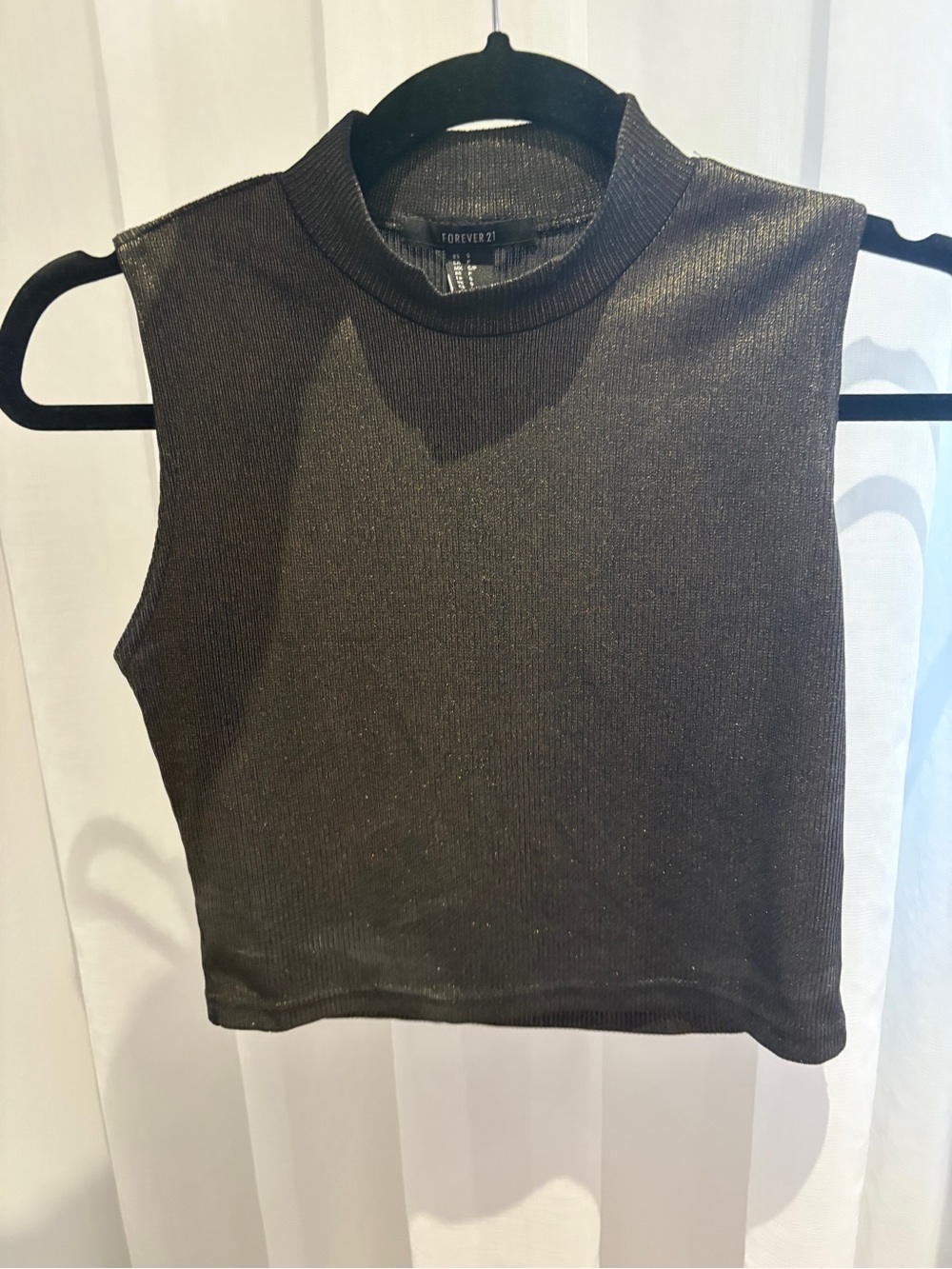 Forever 21 Black Shimmer Mock Neck Sleeveless Crop Top